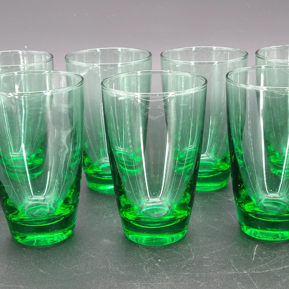 VTG Libbey Emerald Green 8oz Glasses Set of 7 MCM 6" Heavy Base